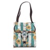 Boho Chic Chrysanthemum Flower Turquoise Western Bull Skull Tote Bag
