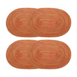 HARFINGTON 4pcs Oval Braided Placemats 20" Non-Slip Oval Table Mats for Dining Tables Washable Heat Insulation Woven Placemats Indoor Outdoor for Family Holiday Dinner, Orange
