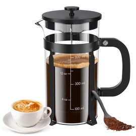 High - Quality 21 Ounce / 600ML French Press - Stainless Steel & Heatproof Glass, 4 - Filter Design - Make Cold Brew, Espresso, Coffee & Tea with Ease