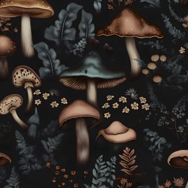 ILHIIOR Mushroom Wallpaper Black Peel and Stick Wallpaper Leaf Vintage Contact Paper Boho Dark Flower Wall Paper Removable Wallpaper Self Adhesive for Cabinet Drawers Wall Decor 17.5''x118.1''