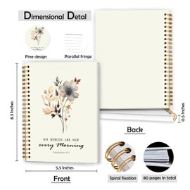 XUNLURY Christian Floral Notebook, His Mercies are New Every Morning Bible Journal, Prayer Journal for Woman, Church Notes Notebook, Scripture Hardcover Spiral Notebooks, 5.5x8.3 Inch