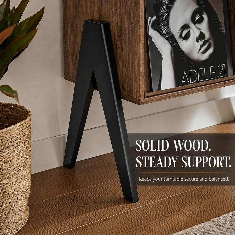 Record Player Stand with Vinyl Storage Cabinet, 32'' Mid Century