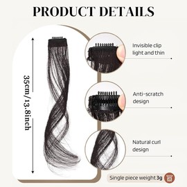 XFSRG Pack of 2 Fringe Pony Hairpieces, 35 cm, Side Air Bangs, Synthetic Fringe Hair Clips for Clip-on with Temples for Women (Brown/Black)