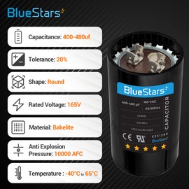 BlueStars Upgraded Version 400-480 uf/MFD 165 VAC Round Motor Start Capacitor 50/60 Hz AC Electric Replacement Part - Lifetime Up to 30.000 Hours - Pack of 2