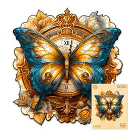 Wooden Puzzles for Adults, Butterfly and Clock Wooden Puzzles, Birthday Puzzles Gifts for Women Men, Wood Adult Puzzles (M-11.4 * 10.6in 200pcs)
