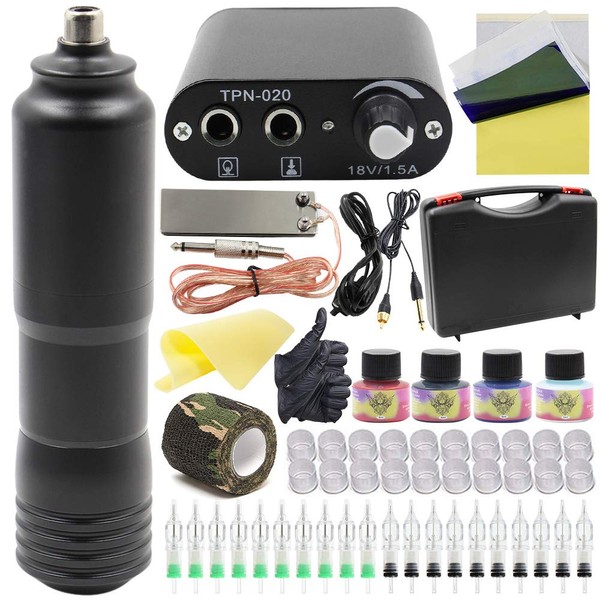 Pen Machine Kit -Tazay Professional Pen Machine Kit with Rotary Machine Pen and Power Supply 20pcs Needles