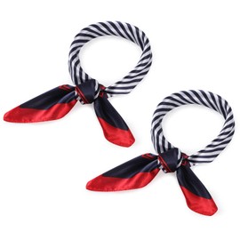 2 Nautical Square Imitation Silk Scarves Red White Blue Scarves Women's Sailor Neckerchiefs, Classic style