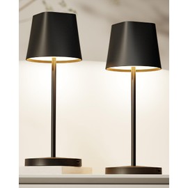 Quntis Cordless Table Lamp Set of 2, Rechargeable Battery Operated Lamp, Touch Control, Stepless Dimming Portable LED Desk Lamp for Restaurant, Patio, Outdoor, Coffee Shop - Carbon Black