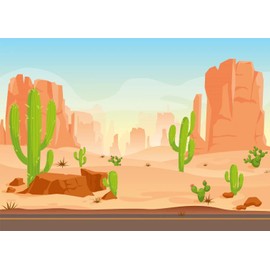 BELECO 7x5ft Fabric Cartoon Desert Cactus Backdrop Wildwest Desert Road Sand Dunes Photography Background Western Cowboy Cowgirl Baby Shower Birthday Party Decoration Baby Kids Portrait Photoshoot