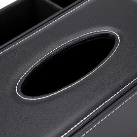 PU Leather Tissue Box Cover - Multifunctional Tissue Box Holder with Stationery Remote Control Box - Elegant and Stylish Home Napkin Holder Desktop Tissue Paper Holder Desk Storage Organizer (Black)