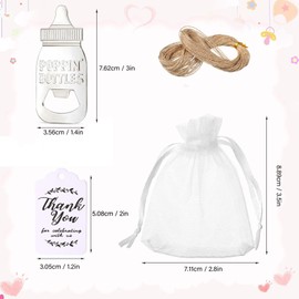 Bottle Opener, 24 Pcs Baby Bottle Shaped Poppin Bottle Openers, Cute Baby Shower Favor Gifts, Decorations & Souvenirs with Organza Bags, Return Gifts for Guest Kids Birthday Party (Silver)