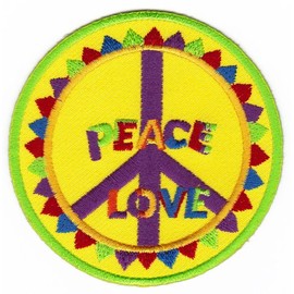 Peace Love Sign Yellow Iron-On Patch, Iron-On Patch, Iron-On Patch, Peace Appliqué Patch, Size 7.5 x 7.5 cm