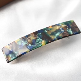 Prettyou Handmade Celluloid French Clip Design Tortoise Shell Oblong Luxury Fashion Accessories Hair Clip Claw for Women Barrettes (green floral)