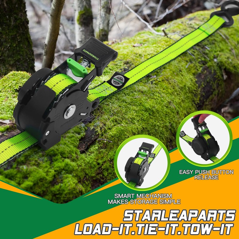 STARLEAPARTS Retractable Ratchet Straps (4PK 1.0INX12FT) - 1,500lb Break Strength,