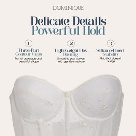 Dominique Women's Rosemarie Embroidered Lace Strapless Longline Bridal Bra (32B-48F) #8900 - Bone - 36C