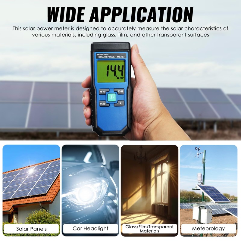 Solar Power Meter, Digital Solar Irradiance Meter Solar Energy Meter,