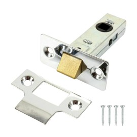 64mm Chrome Door Tubular Latch with Rebate Plate & Screws – Fire Rated Mortice Latch for Internal Doors, Polished Chrome Rectangular Faceplate – Replacement Latch for Handles & Levers
