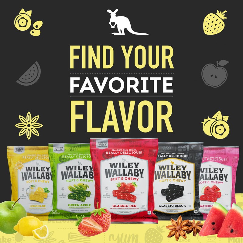 Wiley Wallaby Licorice 4 Ounce Classic Gourmet Soft & Chewy