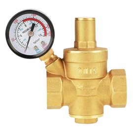 NICEWAT Pressure Regulator Water 1/2 Inch DN15 with Pressure Gauge, Adjustable Water Pressure Regulator, Made of High Hardness Brass, Water Pressure Regulator for Water Pressure Relief Valve