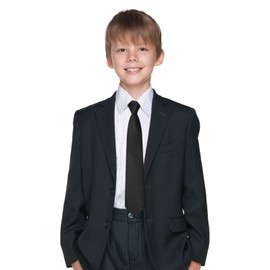 LJBFNN Boys Black Tie, Pre-tied Black Tie for Boys Adjustable Zipper Solid Color Kids Necktie for School/Graduation/Wedding/Casual (black)