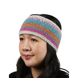 Pachamama Women Wool Ear Warmer Headband Fleece Lined Handknitted Dots Stripes Multicoloured One-Size Handmade Fair Trade