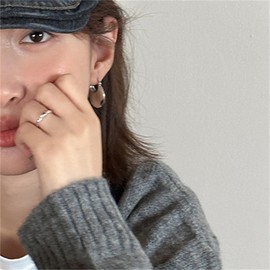 Round Disc Hoop Earrings for Women 925 Sterling Silver Minimalist Circle Dangle Drop Earrings Geometric Oval Stud Earrings Sensitive Ears Jewelry (Silver)