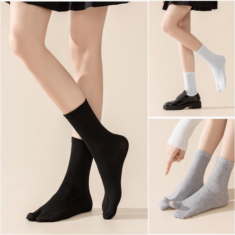 Weuiean CEZD-73 Women's 2 Toe Socks, Crew Socks, Cotton Blend,