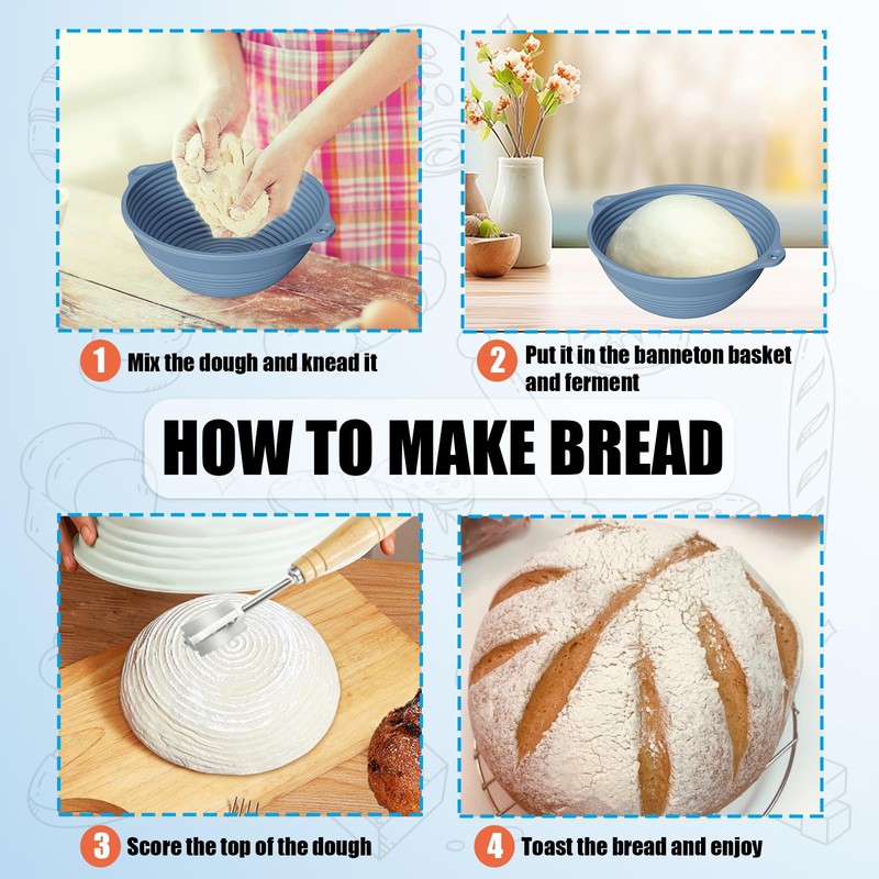 Generic Silicone Sourdough Bread Baking Supplies, Built-in Wire Banneton Bread