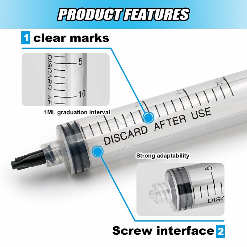 30 Pack 20ml Plastic Syringes with Tube, Luer Lock Syringes