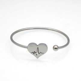 AILUOR Damen Krankenschwester Armband, Herzschlag EKG Justierbare Gold Geöffnetes Stulpe-Herz-Armband-Armband Silber