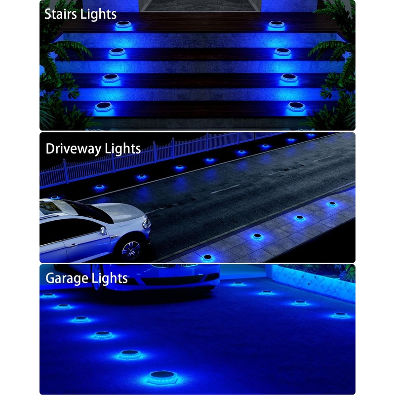 DetarZinLED 6 Packs Solar Driveway Lights Outdoor IP68 Waterproof, Blue
