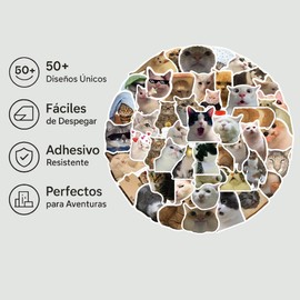 Alomia Stickers y Pegatinas de Vinilo 50 Pack. Pegatinas con diseños Únicos para Electrónicos, Laptops, Termos, Celulares, Maletas. Calcomanias Decorativas. (Gatos)