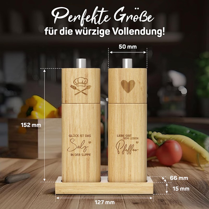 ELBFUCHS® Salt and Pepper Mill Wood Large [New] Loving Set