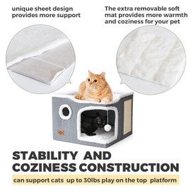 Heerduos Cat Bed for Indoor Cats,Covered Cat Cave House & Furniture with Scratch Pad,Foldable Cat Hideaway Hut Cute Cat Condo with Soft Washable Mat for Multi Small Pet Under 30 lbs,Dark Grey