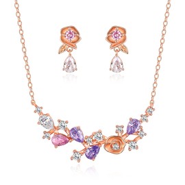 Clearine Flower Jewellery Set 925 Sterling Silver Teardrop Round Colourful Cubic Zirconia Flower Pendant Necklace and Earrings Set for Women, Cubic Zirconia, Cubic Zirconia