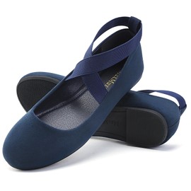 MaxMuxun Classic Ballerinas Women's Elegant Flat Shoes with Elastic Crossed Strap Comfortable Ballerina Shoes Women's Flat, navy blue