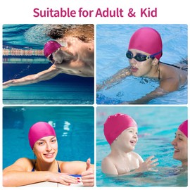 2pcs Cloth Swim Caps for Both Women & Men & Kids Fabric Durable Non-Waterproof Elastic Swimming Pool Cap Bathing Cap for Long and Short Hair (Rose Red & Dark Bule)