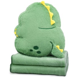 Cyiecw Travel Pillow Blanket 2-in-1, 100 x 170 cm Travel Blanket and Pillow Set, Nap Plush Transformation Pillow, Cuddly Blanket for Children and Adults (Dinosaur)