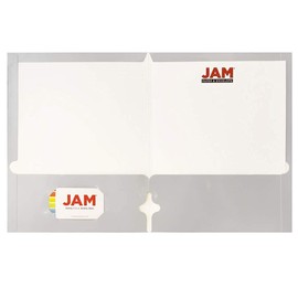 JAM PAPER Laminated Two Pocket Glossy 3 Hole Punch School Folders - Letter Size - High Gloss Silver - 6/Pack