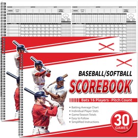 Chiisong 2 Pcs Side by Side Baseball Scorebook 11.5x16 30 Game Softball Scorebook Score Keeping Book Baseball Stats Book Individual Player Stats Batting Average Chart for Score Keeper Coach(Stylish)