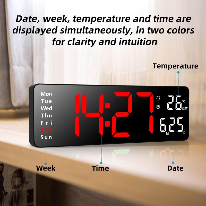 Fuloon Digital Wall Clock, 13 inch Large Display Digital Alarm