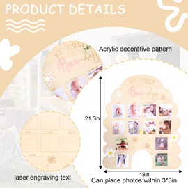 WAOUH My First Bee Day Photo Wood Board - Newborn 1 to 12 Months Photos Display,Little Bees First Year Milestone Photos,Monthly Honey Daisy Photo Board,Bee 1st Birthday Party Decorations