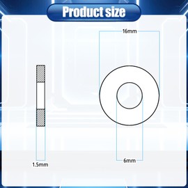 50 Pcs 1/4" Stainless Flat Washer, #6 Flat Waskers, M6 Washer for Screws, Bolts (50, Silver, M6*16)