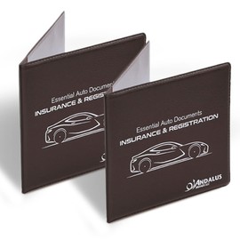 Andalus Auto Registration & Insurance Card Holder Pack of 2, Waterproof Essential Car Registration Holder with Hook & Velcro Closure, Perfect for Every Vehicles Glove Boxes (Brown - 5 1/8" x 4 5/8")
