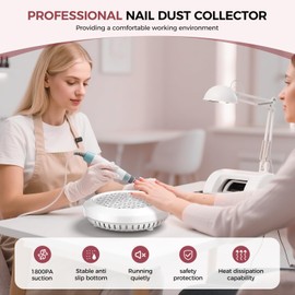 Nail Dust Collector for Nail Tech & Acrylic Nail Polishing - 8000RPM Ultra-Quiet, 1800PA Suction with Magnetic Washable Filter, Portable for Salon, Home DIY & Craftsâ€‹ï¼ˆSnow-whiteï¼‰