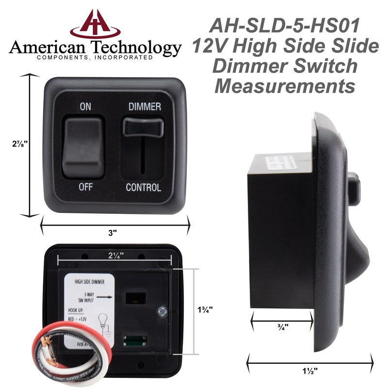 12 Volt DC Dimmer Switch for LED, Halogen, Incandescent -