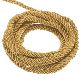 MECCANIXITY Twisted Cord Trim, 5 Yard 3mm 3-Ply Twine Braided Rope Shiny Thread String for Craft Gift Bag Curtain Christmas Decor, Dark Gold - 5m