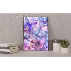 5D DIY Diamond Painting Butterfly and Flowers, Full Round Drill Diamond Painting Sets for Adults and Children, Beginner-Friendly Embroidery Set, for Home Wall Decoration, Creative Crafts (30 x 40 cm)