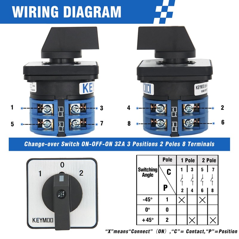KEYMOO 32A Rotary Changeover Switch, 660V 3 Position 2 Phase