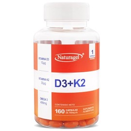 Naturagel Vitaminas D3+K2 con Omega 3, 160 cápsulas de 700 mg | Fórmula Avanzada, Apoyo Óseo, Apoyo Cardiovascular, Apoyo Cerebral